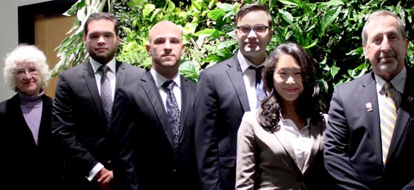 From left to right: Fellows faculty advisor Bria Holcomb, Jonathan Castaneda, Roman Titov, Channing Bickford, Ai Yamanaka, and Robert Nardi, Louis Berger senior vice president