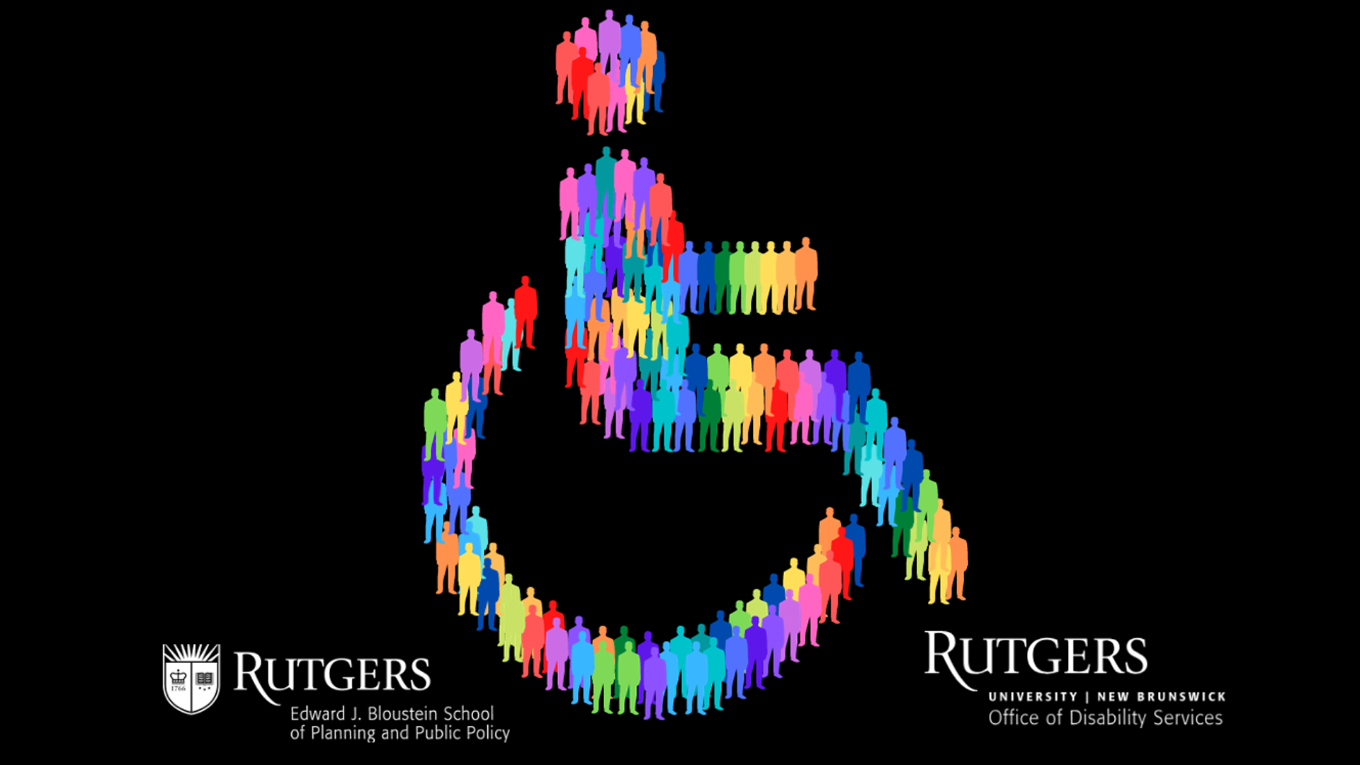 Bloustein Social Justice Committee Disability Symposium colorful wheelchair icon