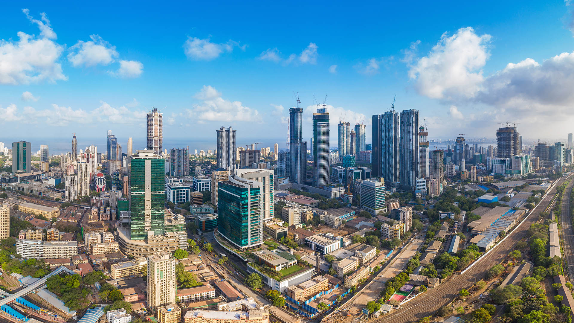 Aerial panoramic view Mumbai's Lower Parel skyline