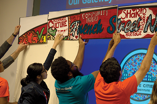 Individual tiles designed by the students were mounted and displayed during the final presentation.