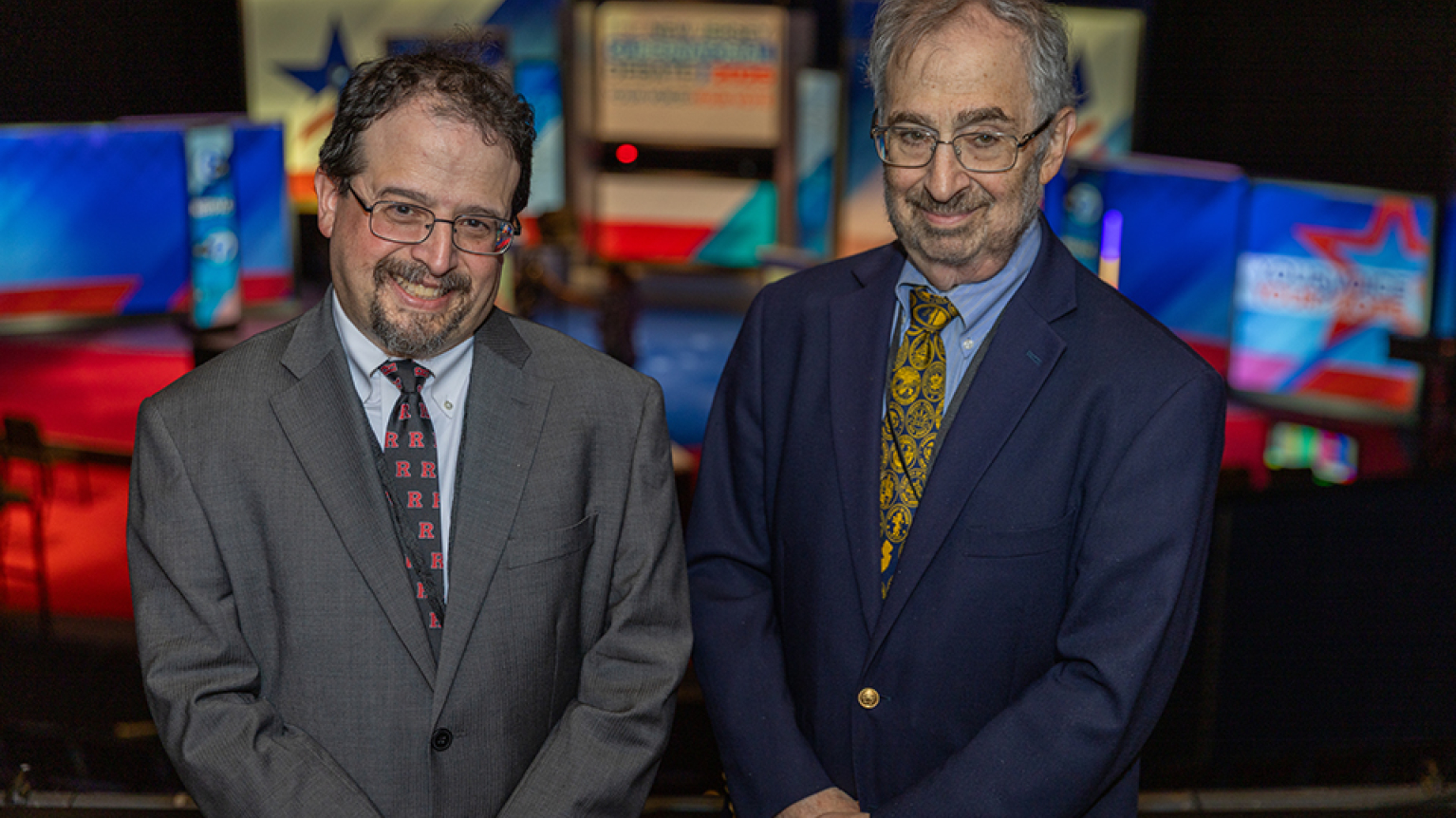 Stuart Shapiro, dean of the Edward J. Bloustein School of Planning and Public Policy, and Marc Pfeiffer, a senior policy fellow, provided the expertise to shape the debate questions. Photo by Jeff Arban